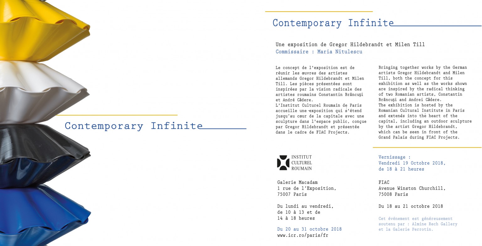 Contemporary Infinite invitation flyer, Galerie Macadam, Romanian Cultural Institute Paris, 2018