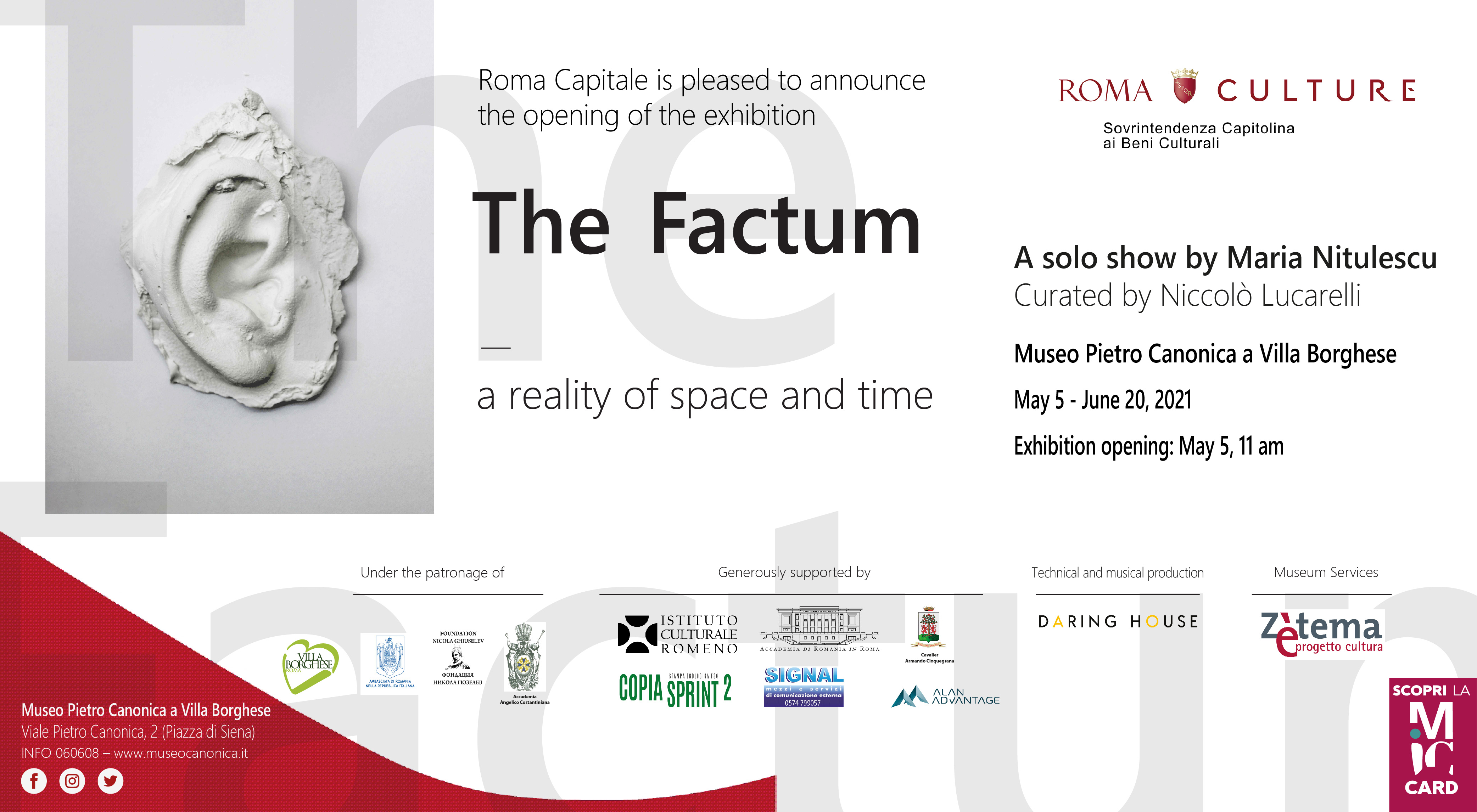 Invitation, “The Factum – A Reality of Space and Time”, Museo Pietro Canonica a Villa Borghese, Rome, 2021